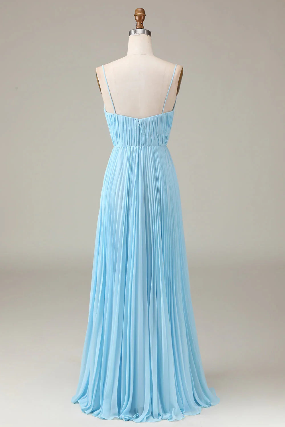 Sky Blue A-Line V-Neck Chiffon Pleated Wedding Dress - Chloe Dress