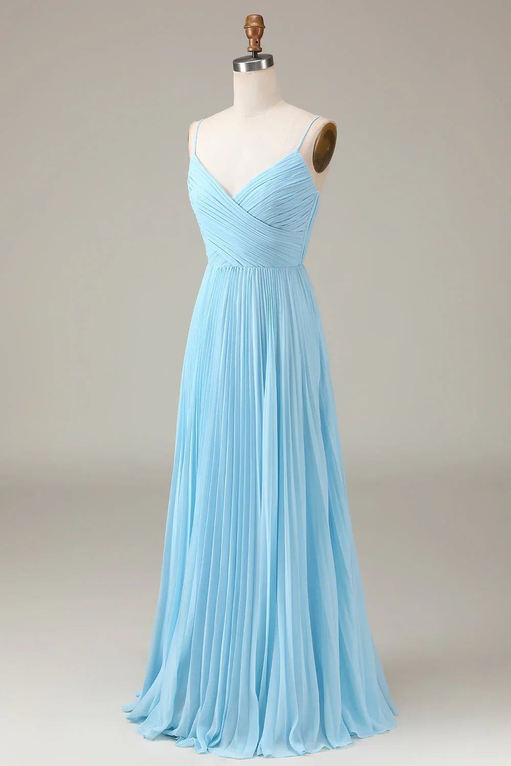 Sky Blue A-Line V-Neck Chiffon Pleated Wedding Dress - Chloe Dress