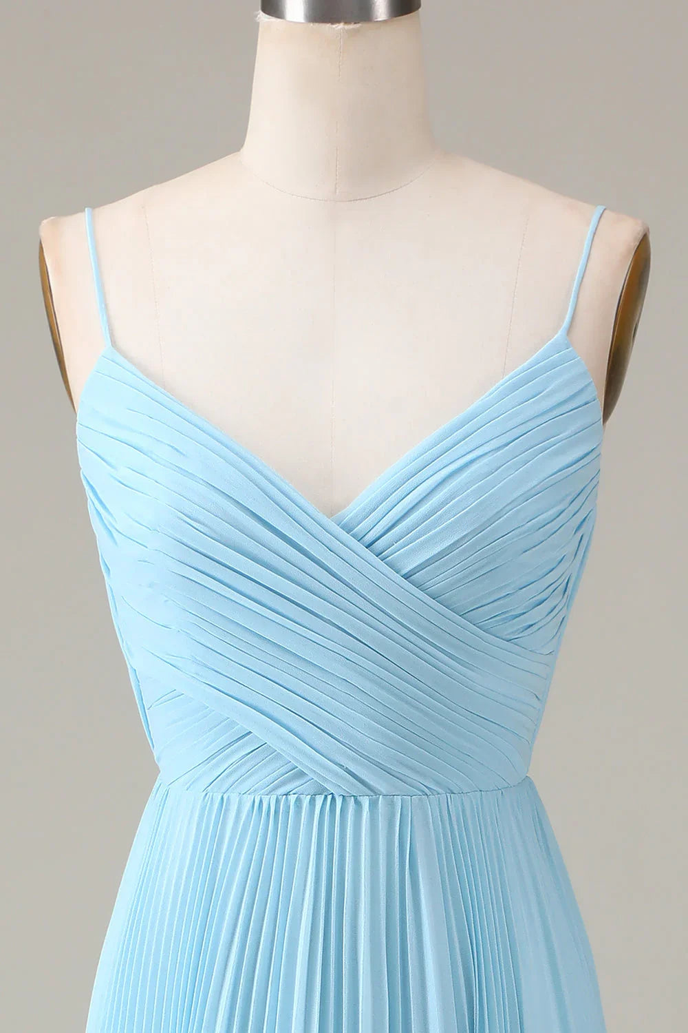 Sky Blue A-Line V-Neck Chiffon Pleated Wedding Dress - Chloe Dress
