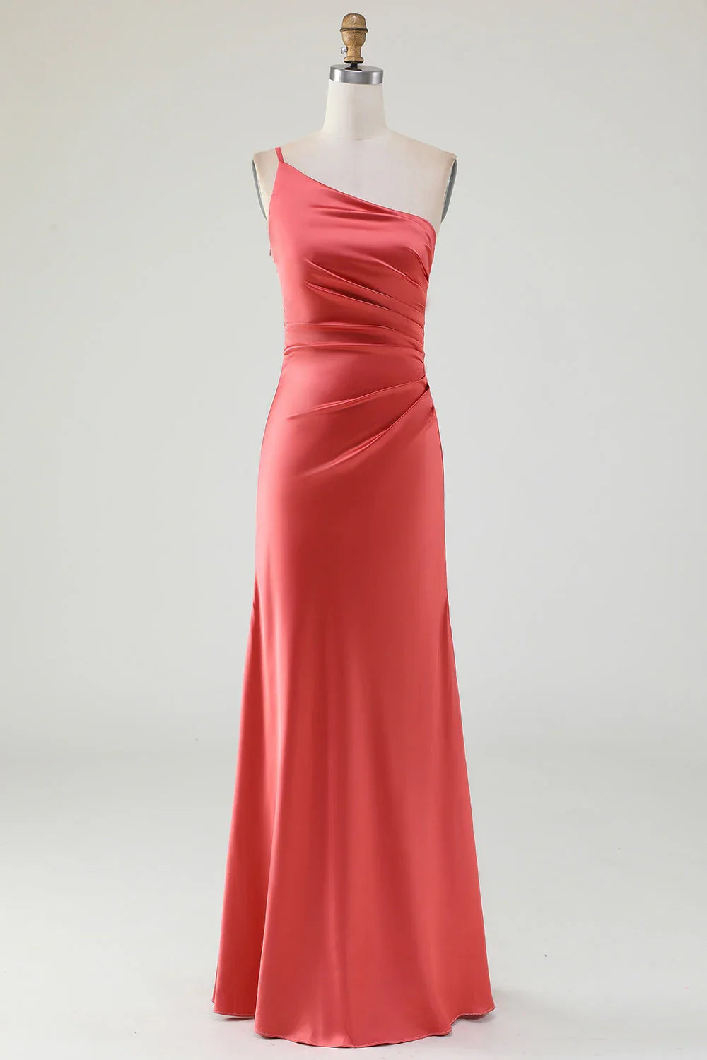 Red One-Shoulder Satin Pleated Wedding Dress - Chloe Dress