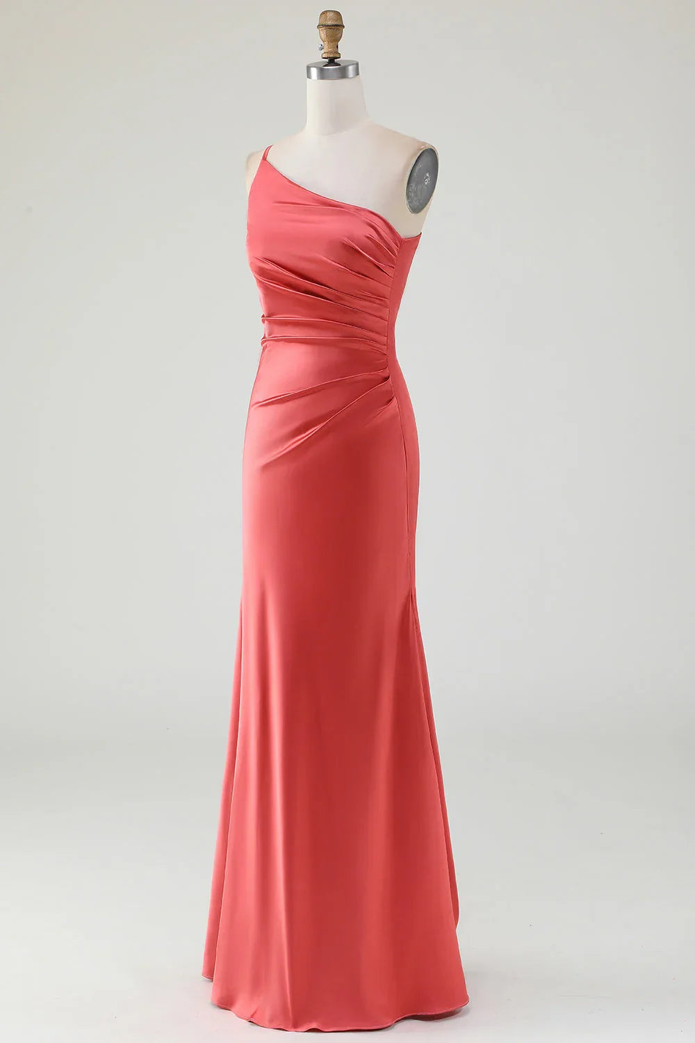 Red One-Shoulder Satin Pleated Wedding Dress - Chloe Dress