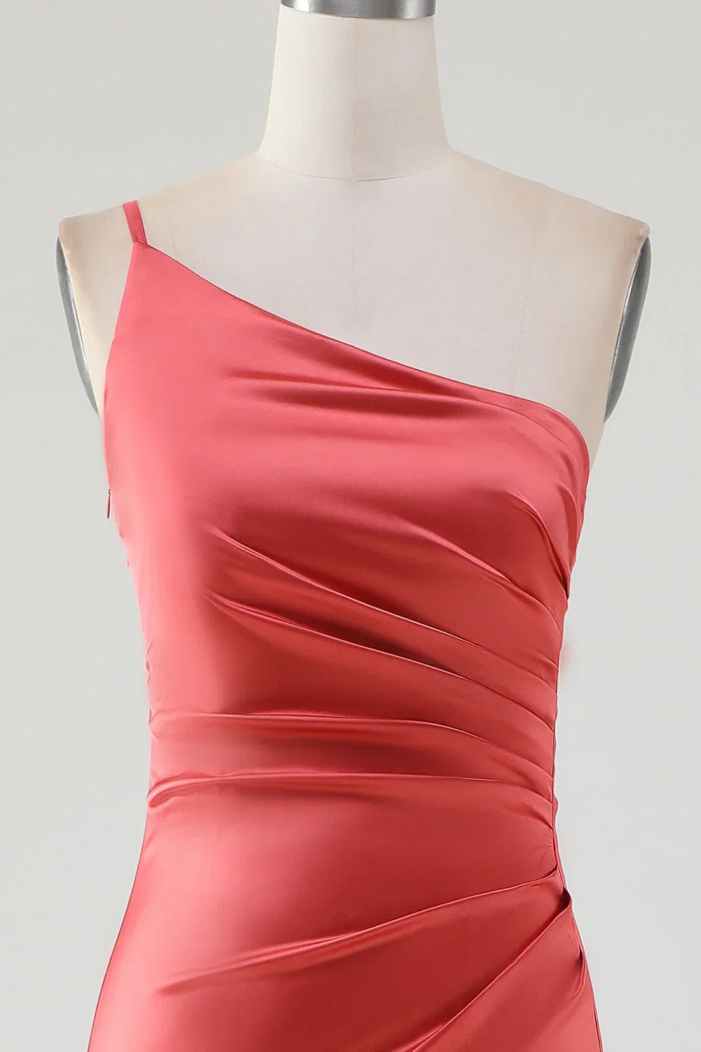 Red One-Shoulder Satin Pleated Wedding Dress - Chloe Dress