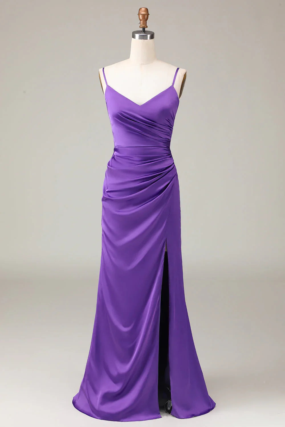 Purple V-Neck Satin High Slit Wedding Dress - Chloe Dress