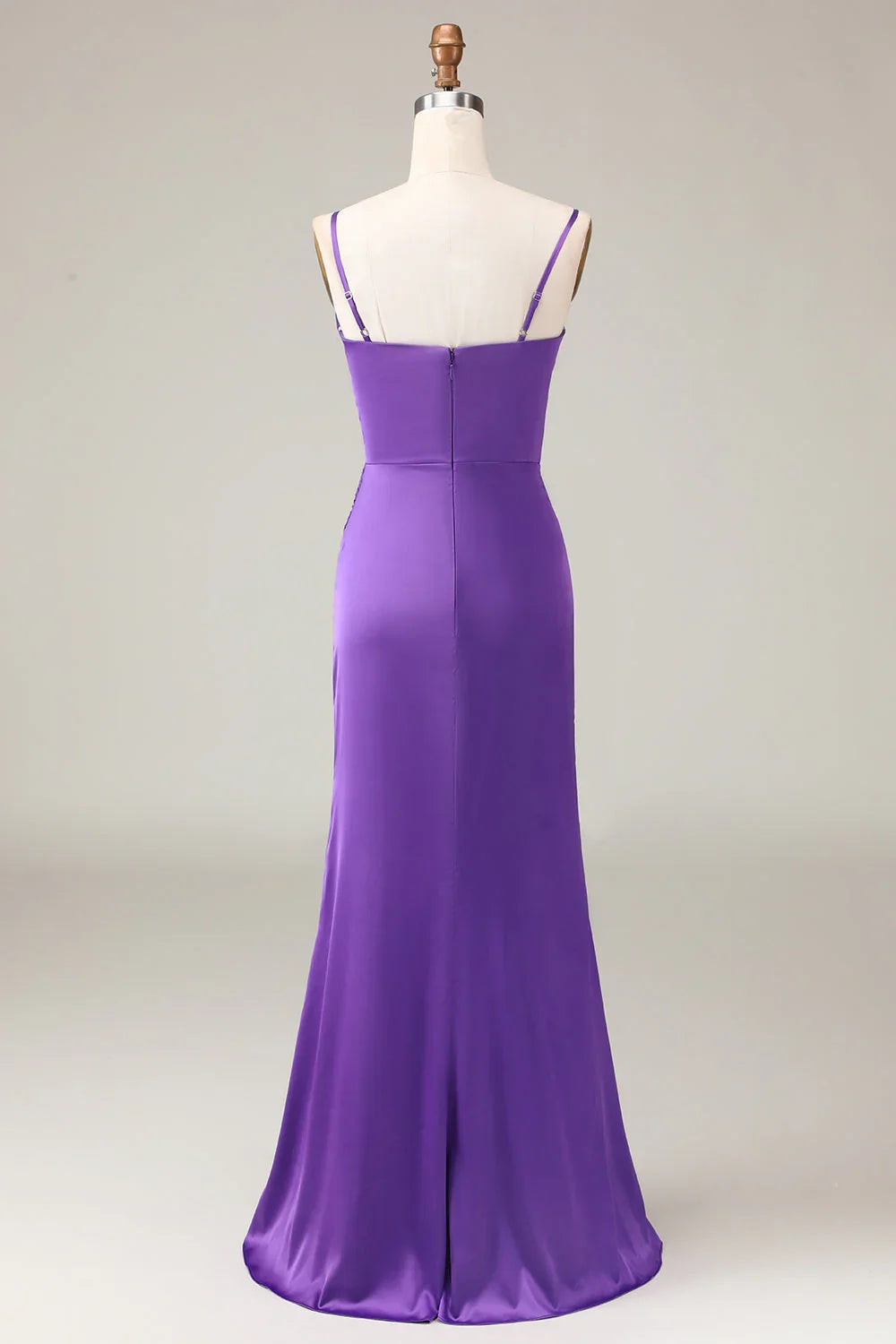 Purple V-Neck Satin High Slit Wedding Dress - Chloe Dress