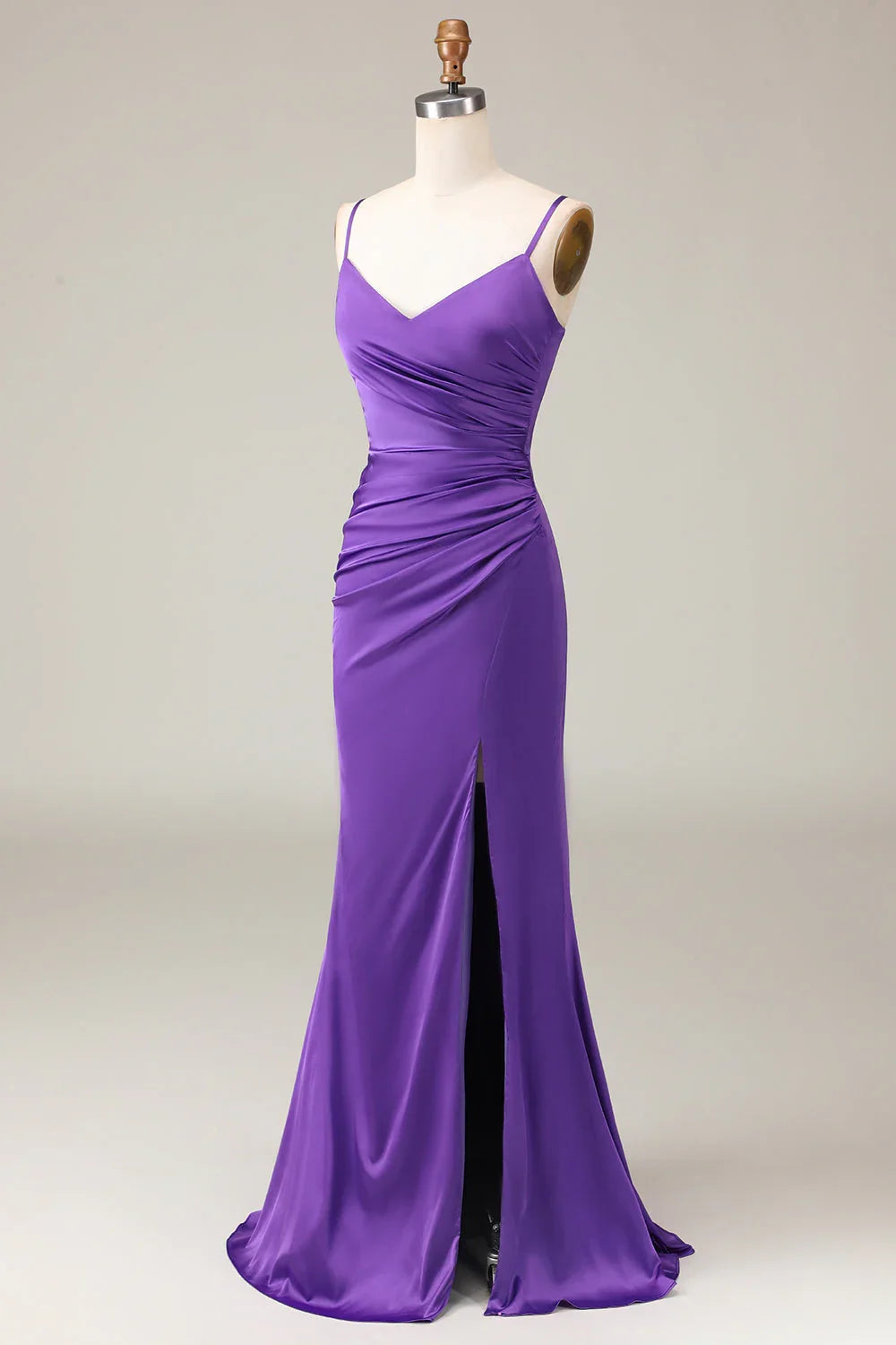 Purple V-Neck Satin High Slit Wedding Dress - Chloe Dress