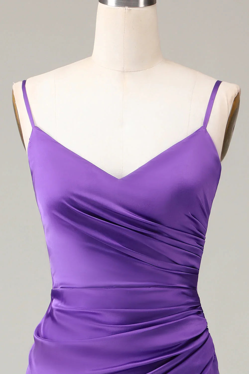 Purple V-Neck Satin High Slit Wedding Dress - Chloe Dress
