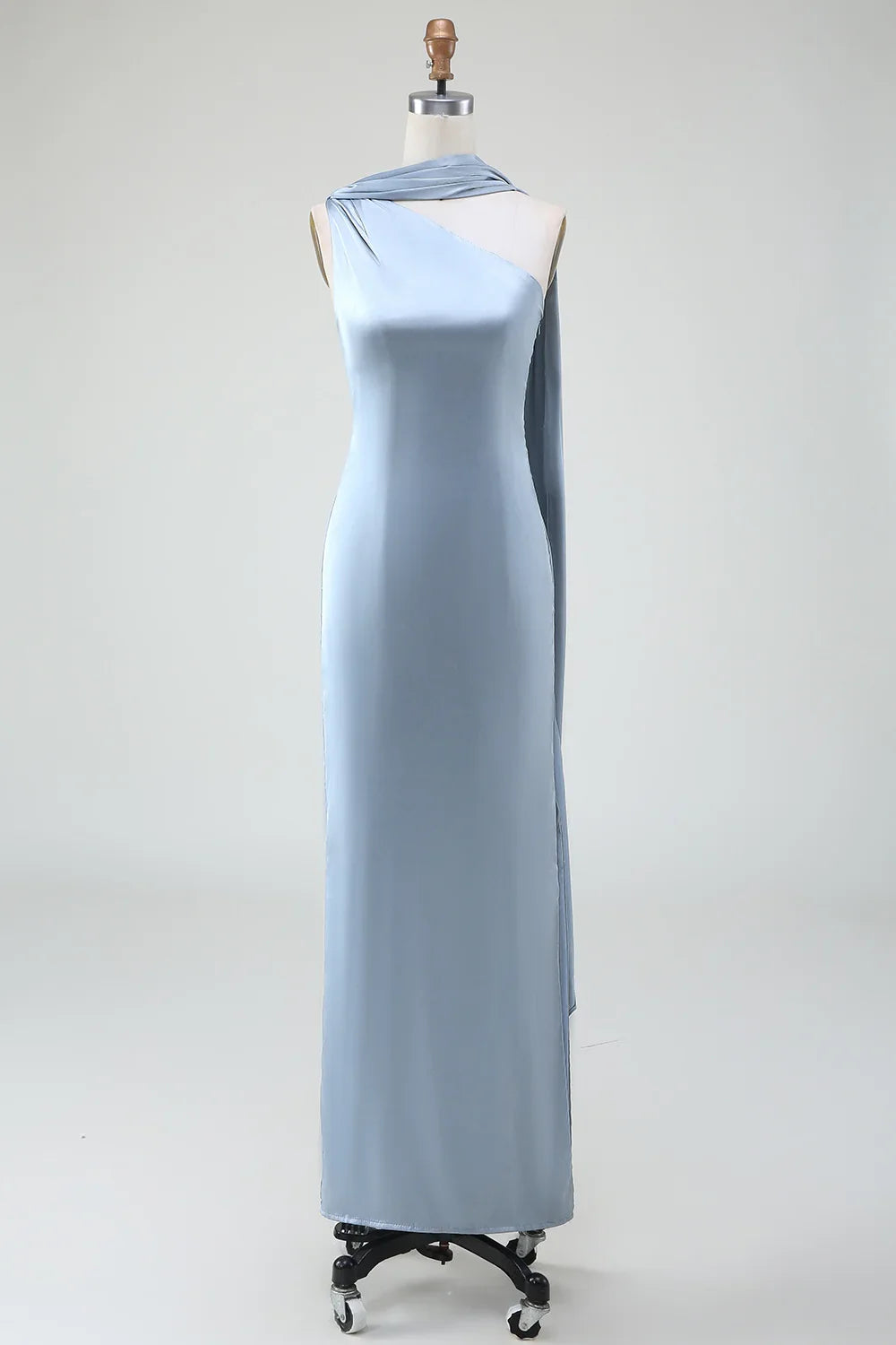 Blue One-Shoulder Satin Wedding Dress - Chloe Dress