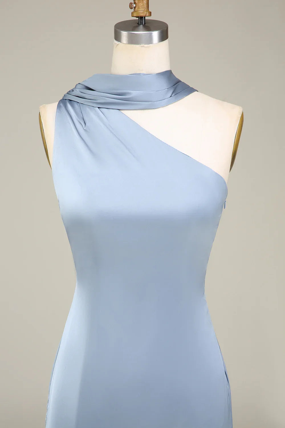 Blue One-Shoulder Satin Wedding Dress - Chloe Dress