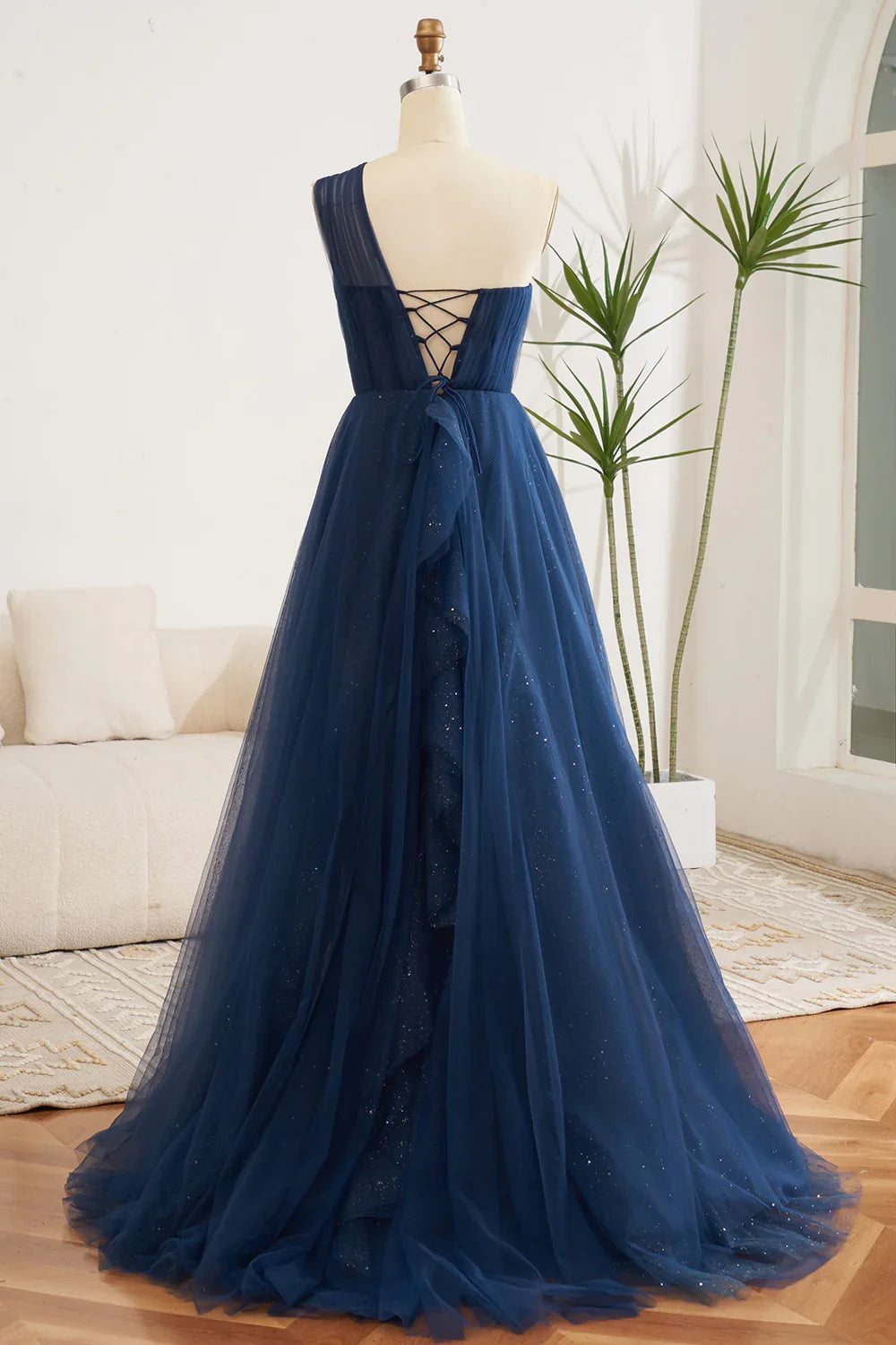 Navy Blue A-Line One-Shoulder Chiffon Ball Dress - Chloe Dress