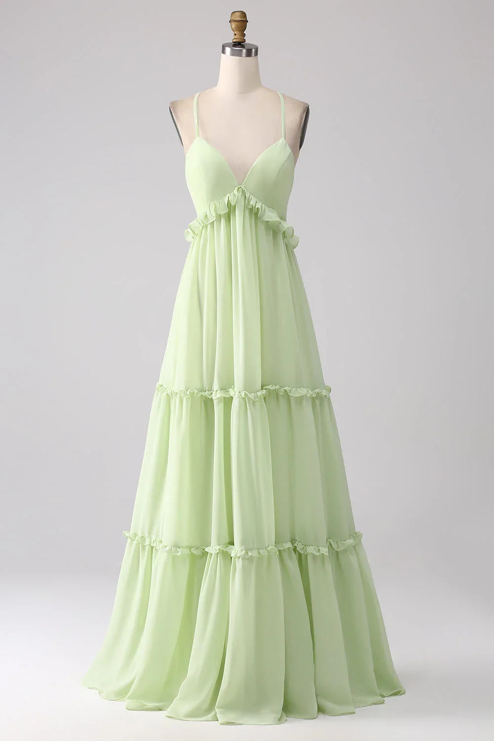 Green Lace Lace-Up Back Ruffled Wedding Dress - Chloe Dress