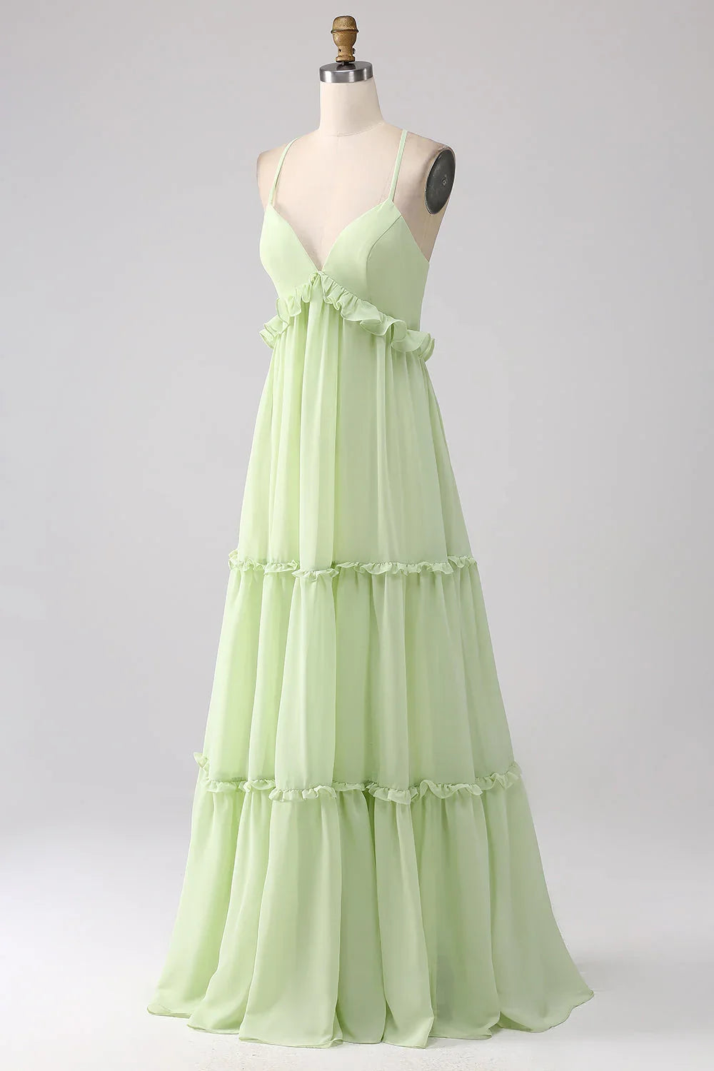Green Lace Lace-Up Back Ruffled Wedding Dress - Chloe Dress