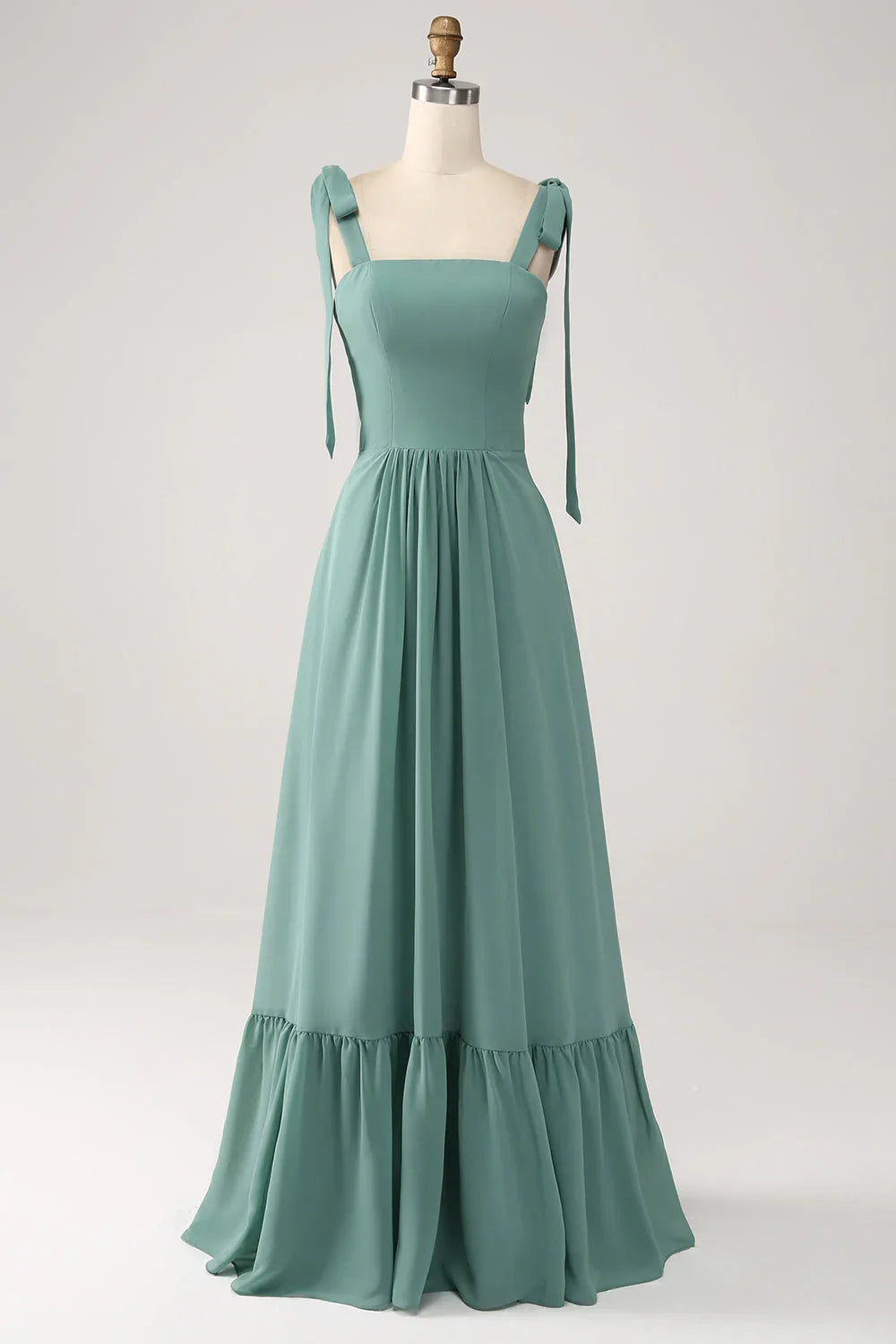Green A-Line Chiffon Pleated Wedding Dress - Chloe Dress