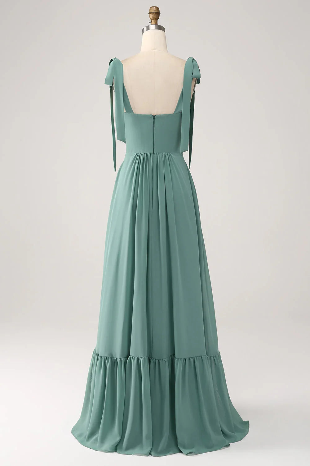 Green A-Line Chiffon Pleated Wedding Dress - Chloe Dress