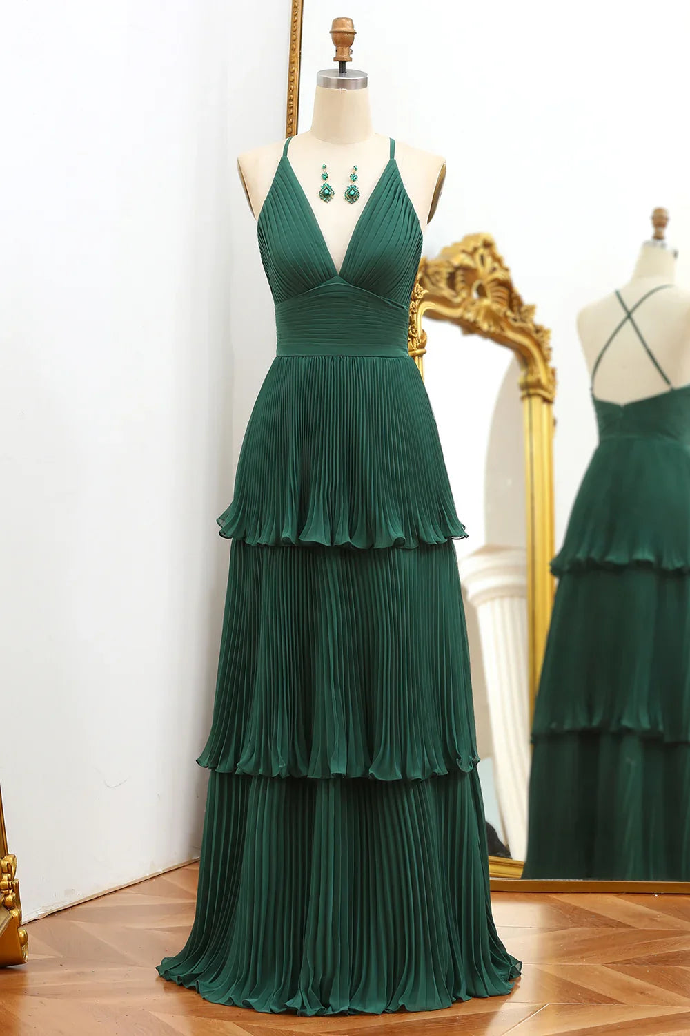 Green Ball Gown V-Neck Gown - Chloe Dress
