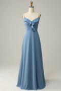 Blue A-Line Ruffled Wedding Dress - Chloe Dress