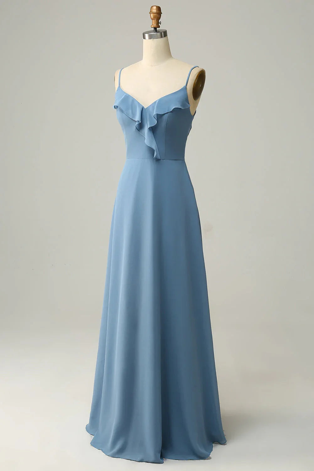 Blue A-Line Ruffled Wedding Dress - Chloe Dress