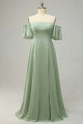 Green One-Shoulder Ruffled Wedding Dress - Chloe Dress