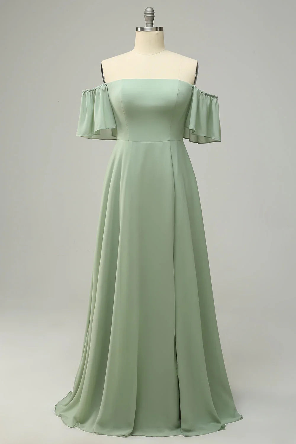 Green One-Shoulder Ruffled Wedding Dress - Chloe Dress