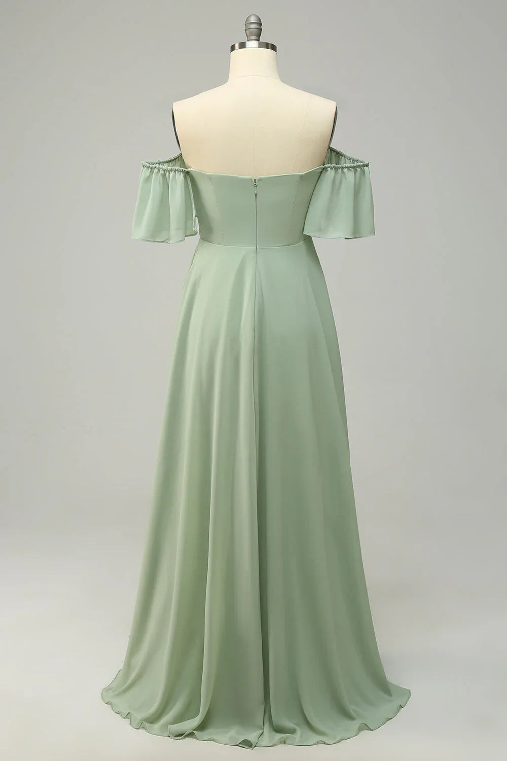 Green One-Shoulder Ruffled Wedding Dress - Chloe Dress