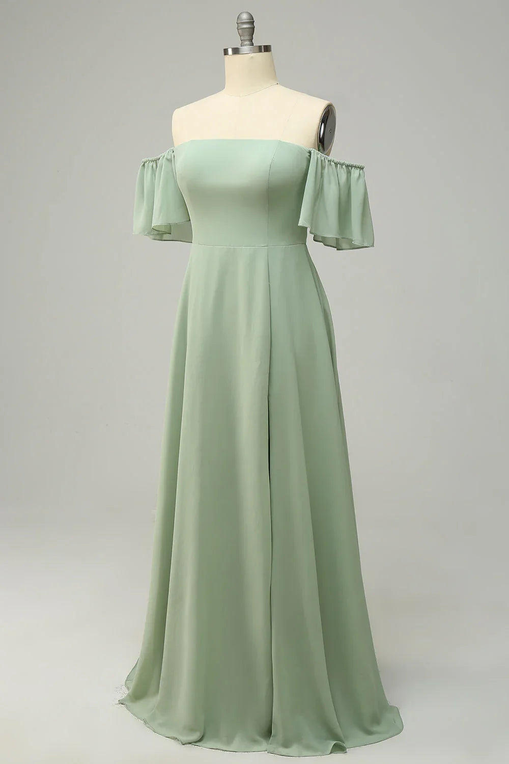 Green One-Shoulder Ruffled Wedding Dress - Chloe Dress