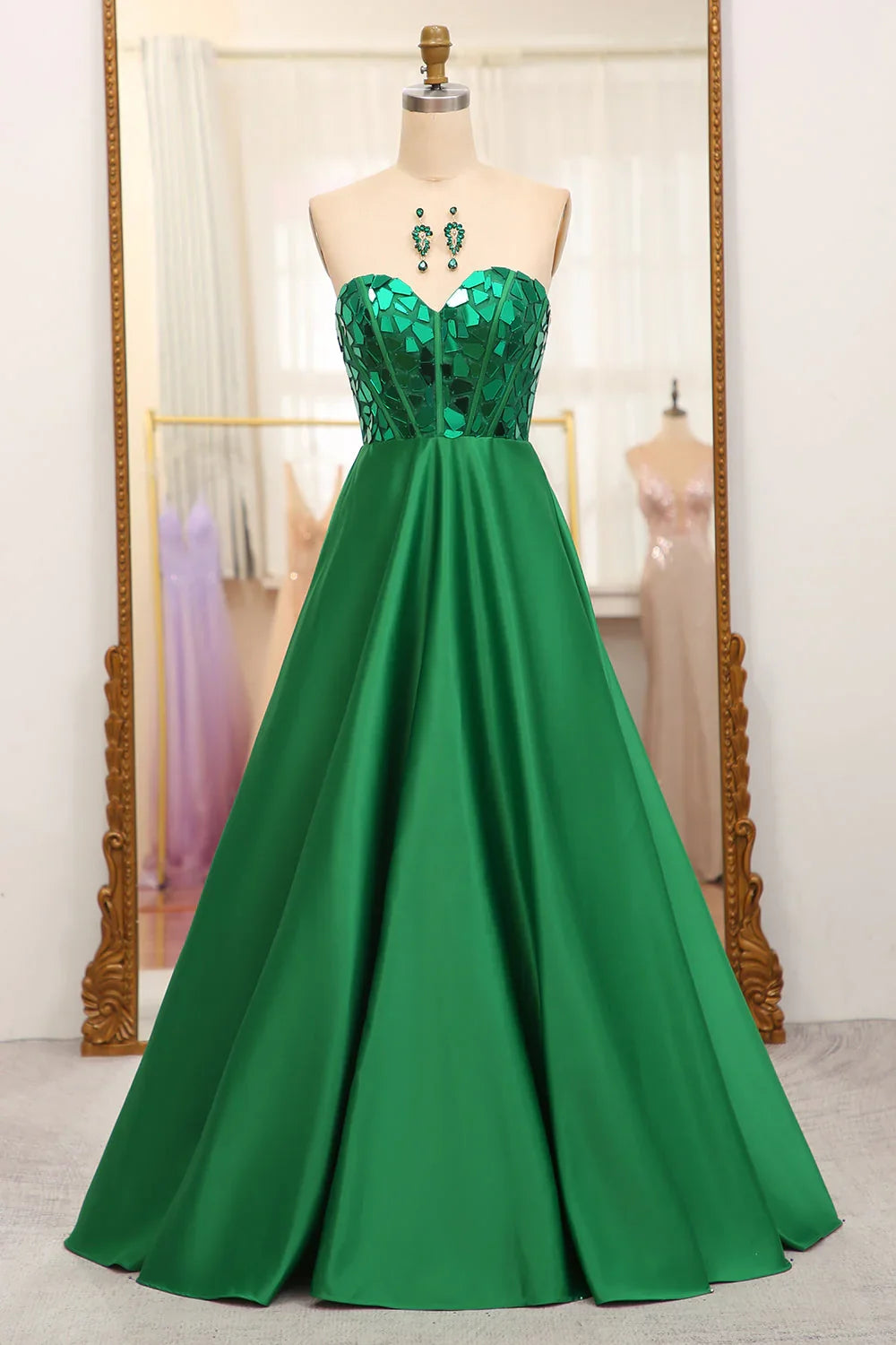 Green A-Line Sweetheart Gown - Chloe Dress