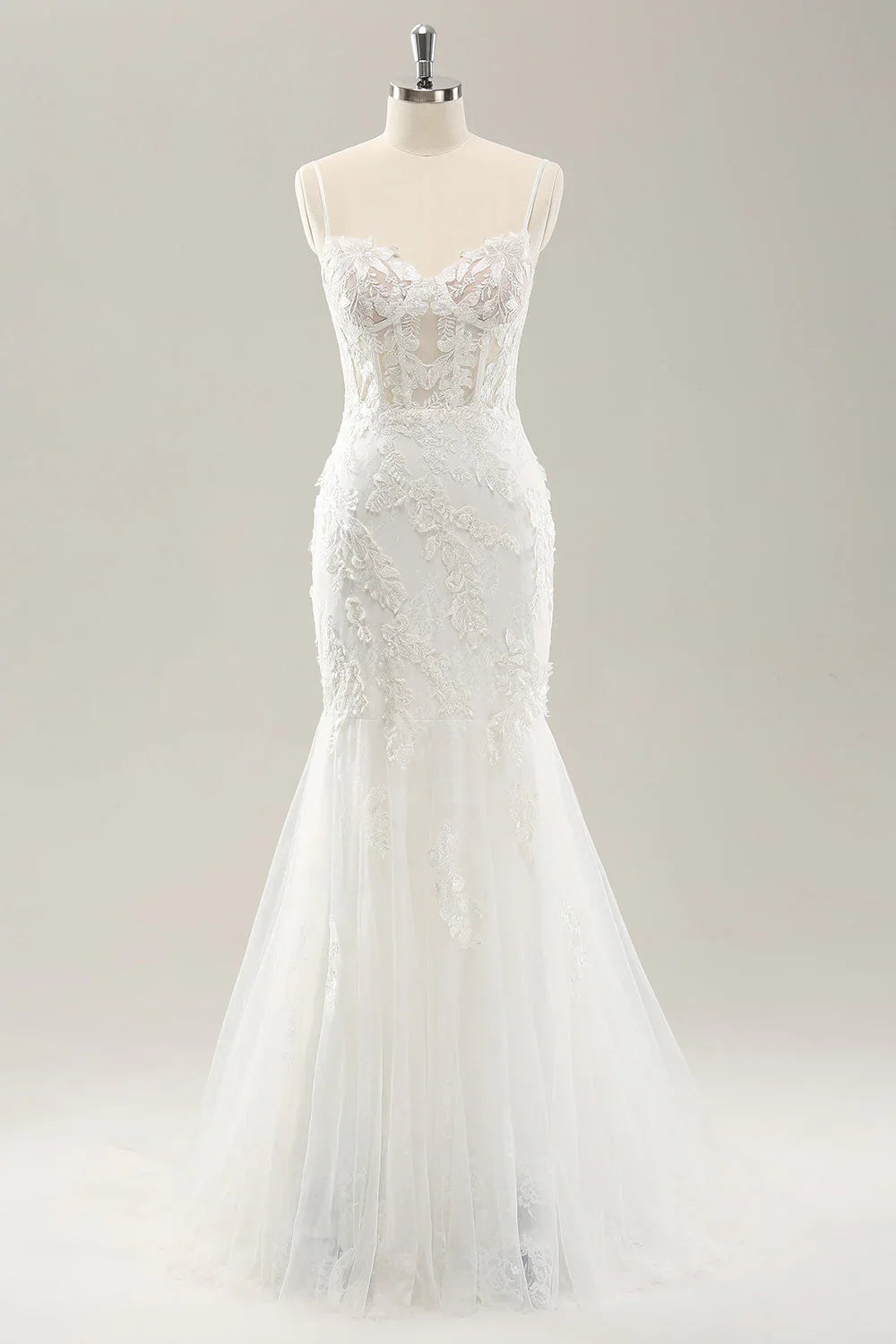 White Lace Lace-Up Back Wedding Dress - Chloe Dress