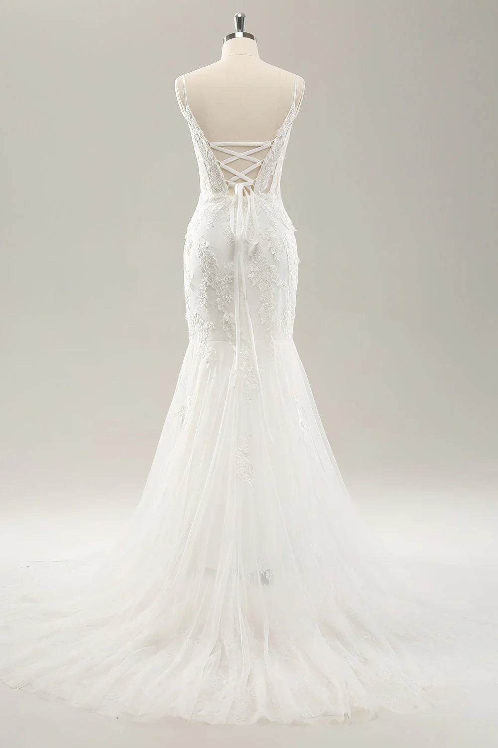 White Lace Lace-Up Back Wedding Dress - Chloe Dress
