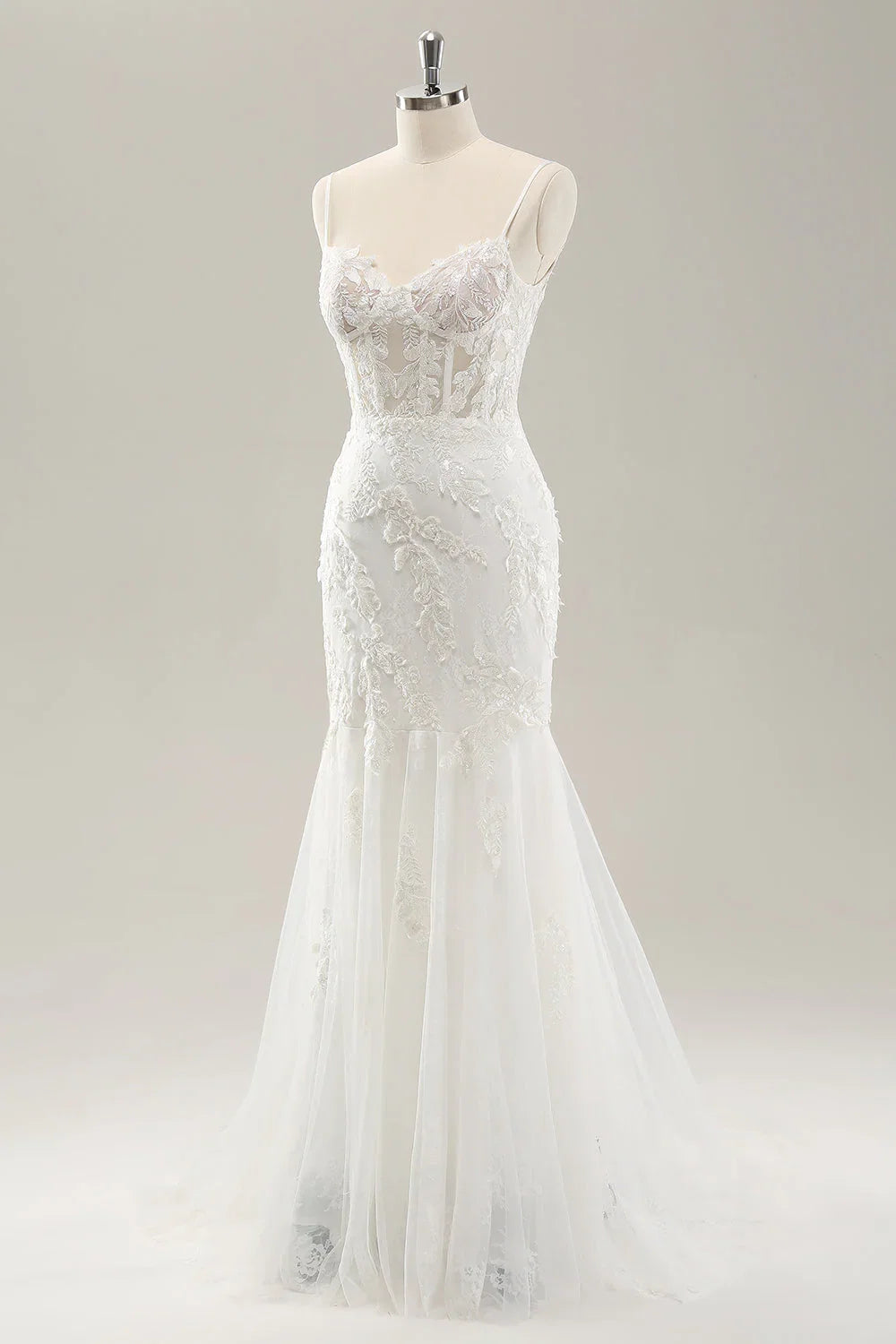 White Lace Lace-Up Back Wedding Dress - Chloe Dress