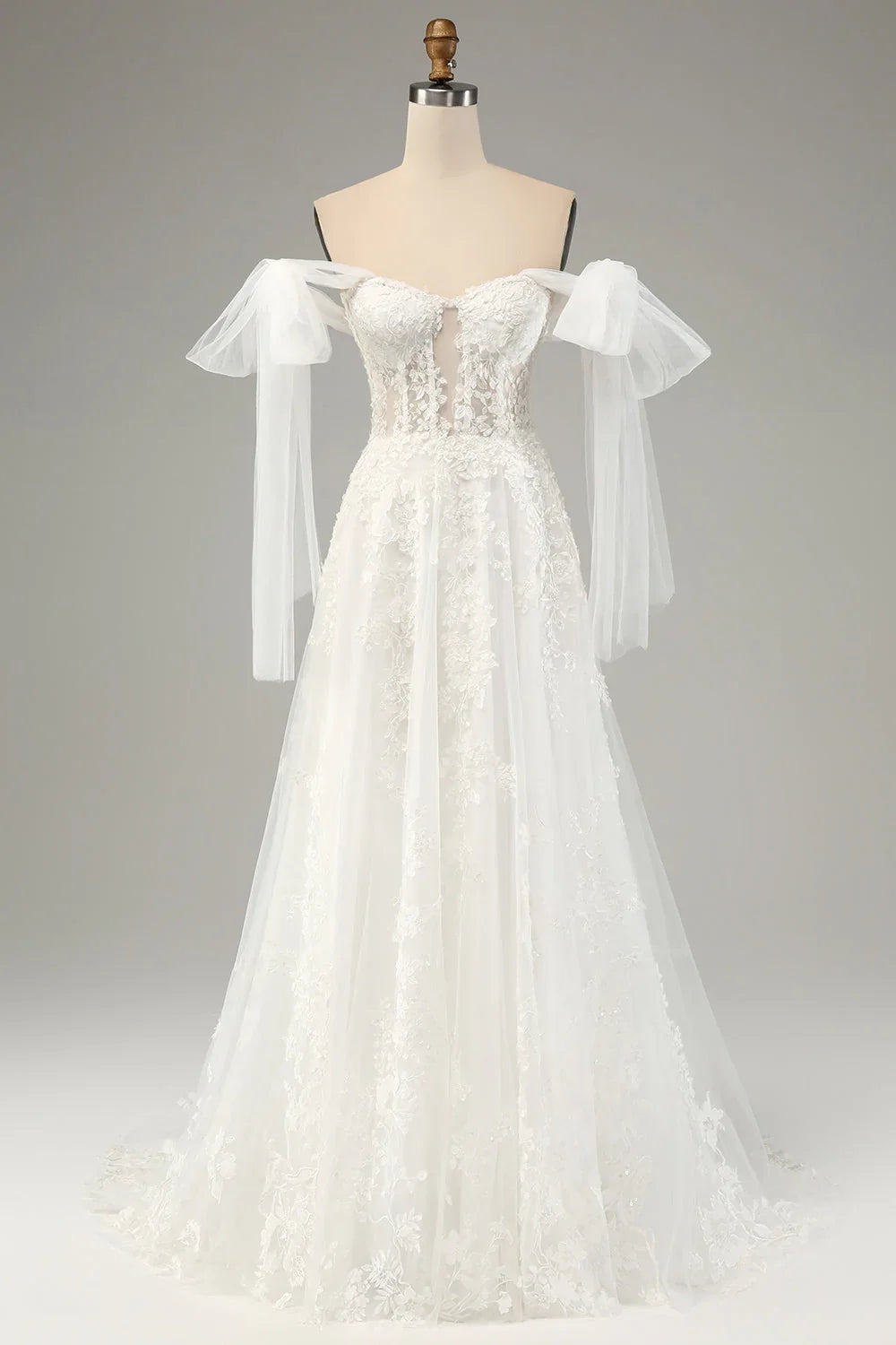 White A-Line Lace Lace-Up Back Wedding Dress - Chloe Dress