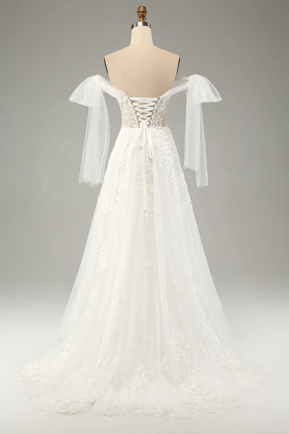 White A-Line Lace Lace-Up Back Wedding Dress - Chloe Dress