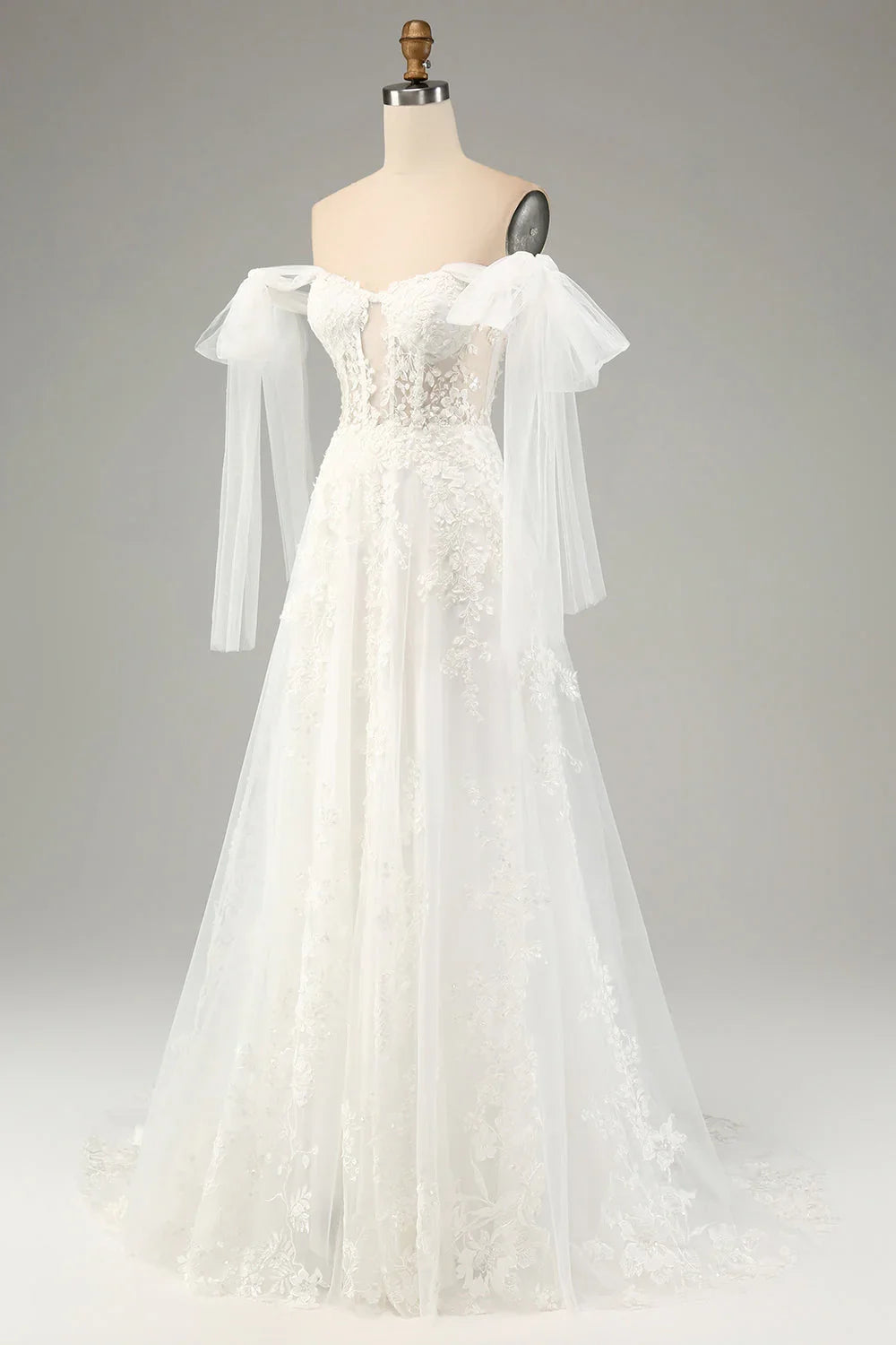 White A-Line Lace Lace-Up Back Wedding Dress - Chloe Dress