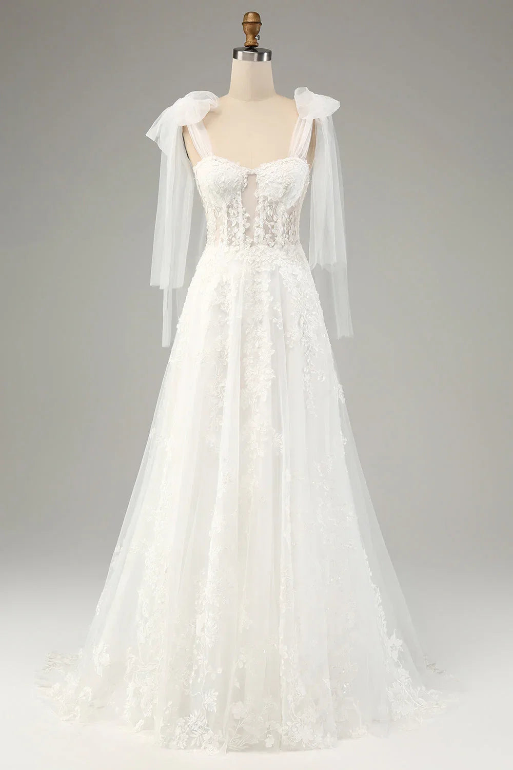 White A-Line Lace Lace-Up Back Wedding Dress - Chloe Dress