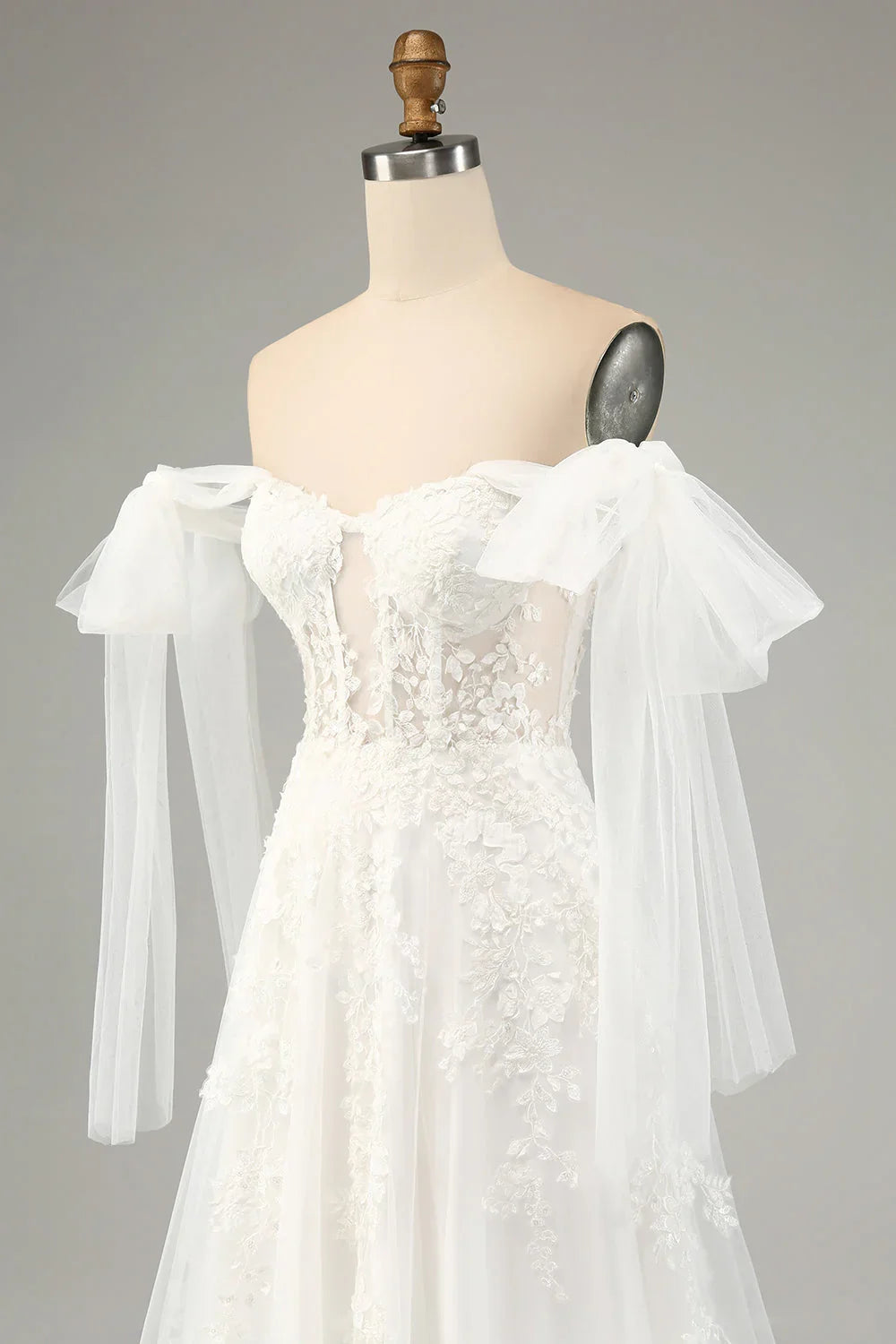 White A-Line Lace Lace-Up Back Wedding Dress - Chloe Dress