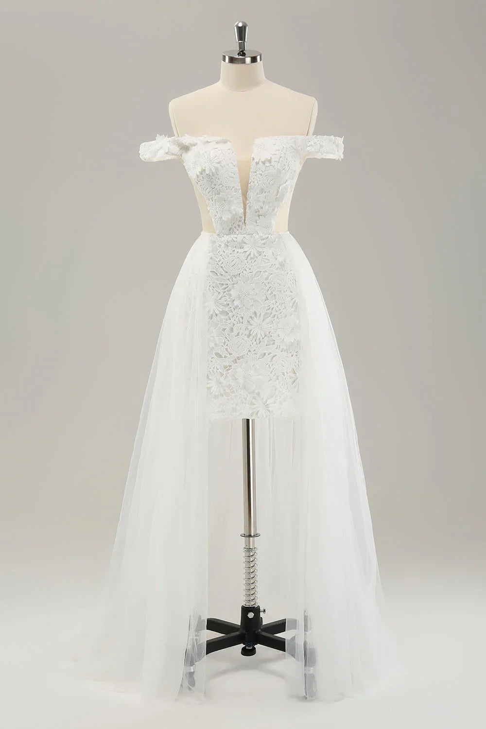 White Off-Shoulder Chiffon Wedding Dress - Chloe Dress