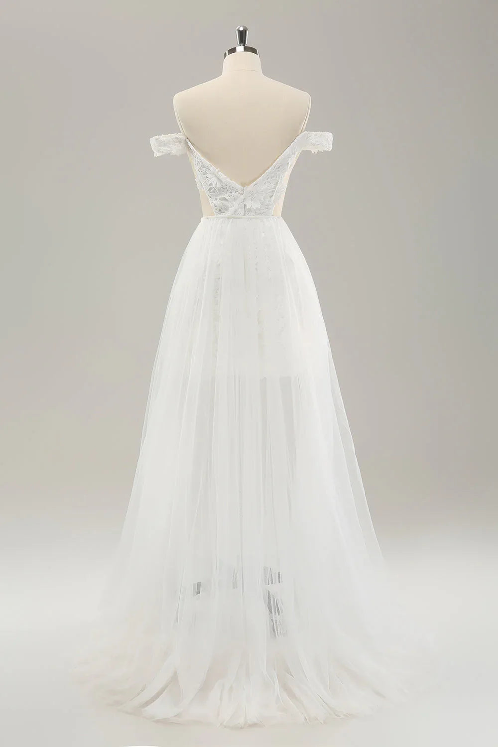 White Off-Shoulder Chiffon Wedding Dress - Chloe Dress
