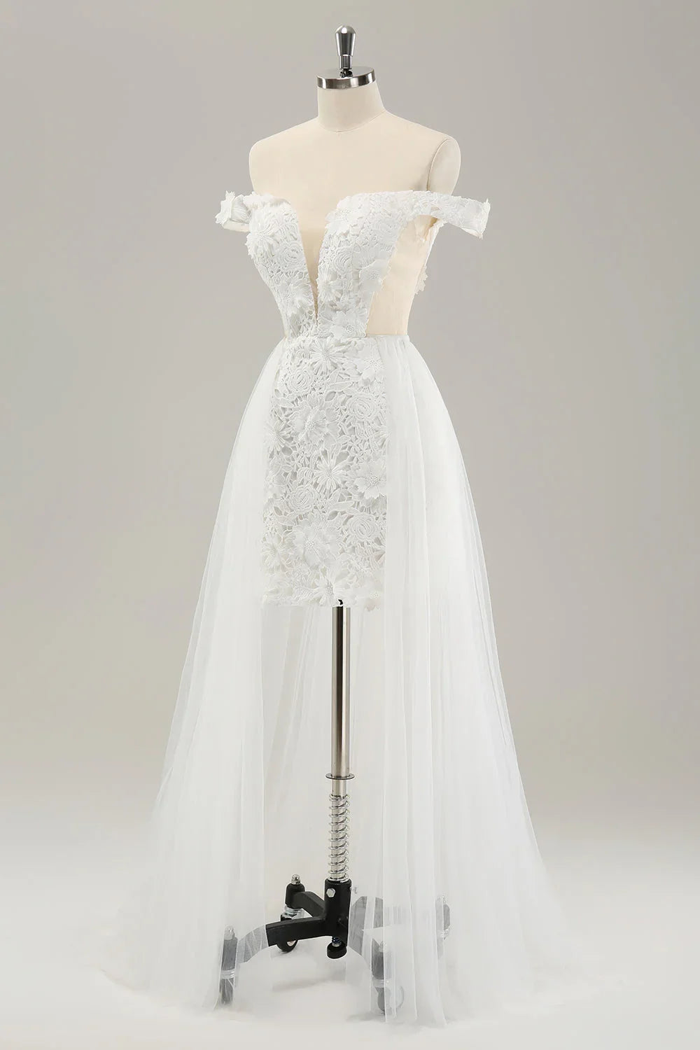 White Off-Shoulder Chiffon Wedding Dress - Chloe Dress