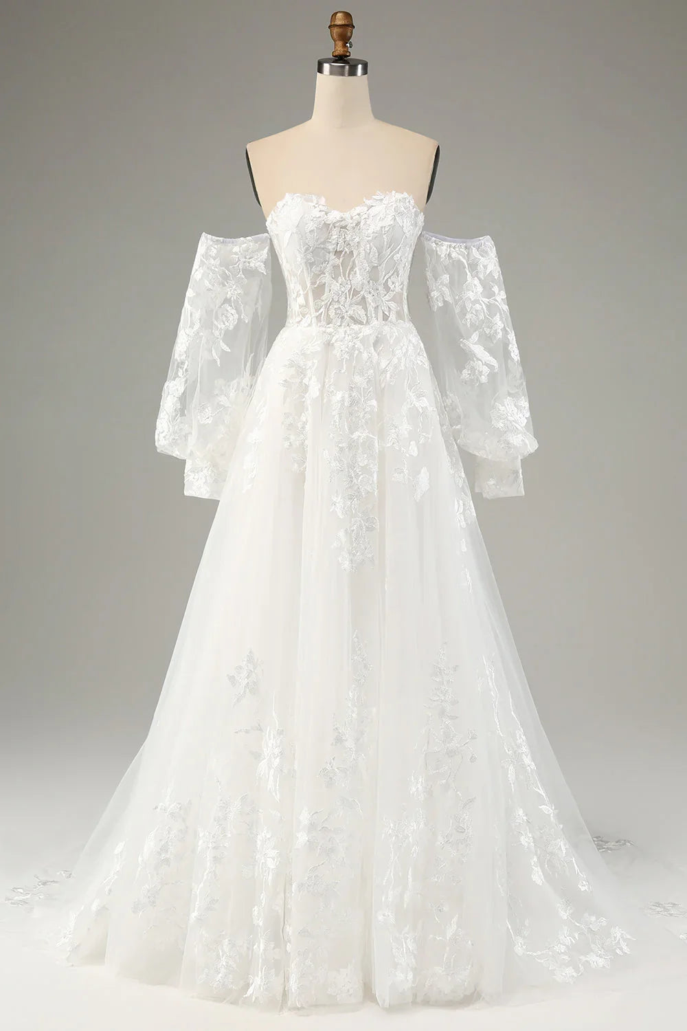 White A-Line Chiffon Long Sleeve Applique Wedding Dress - Chloe Dress