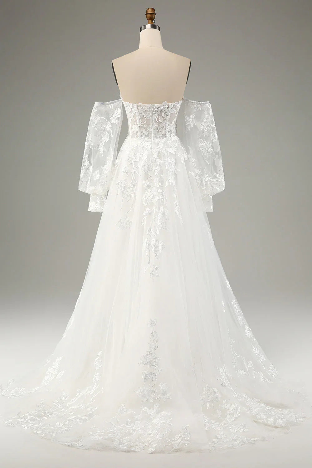 White A-Line Chiffon Long Sleeve Applique Wedding Dress - Chloe Dress