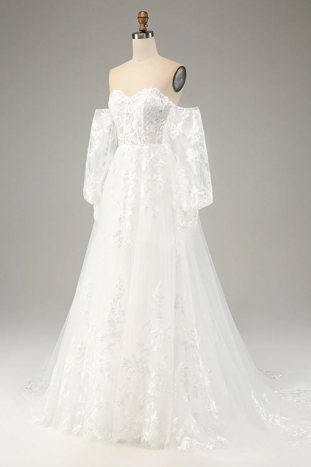 White A-Line Chiffon Long Sleeve Applique Wedding Dress - Chloe Dress