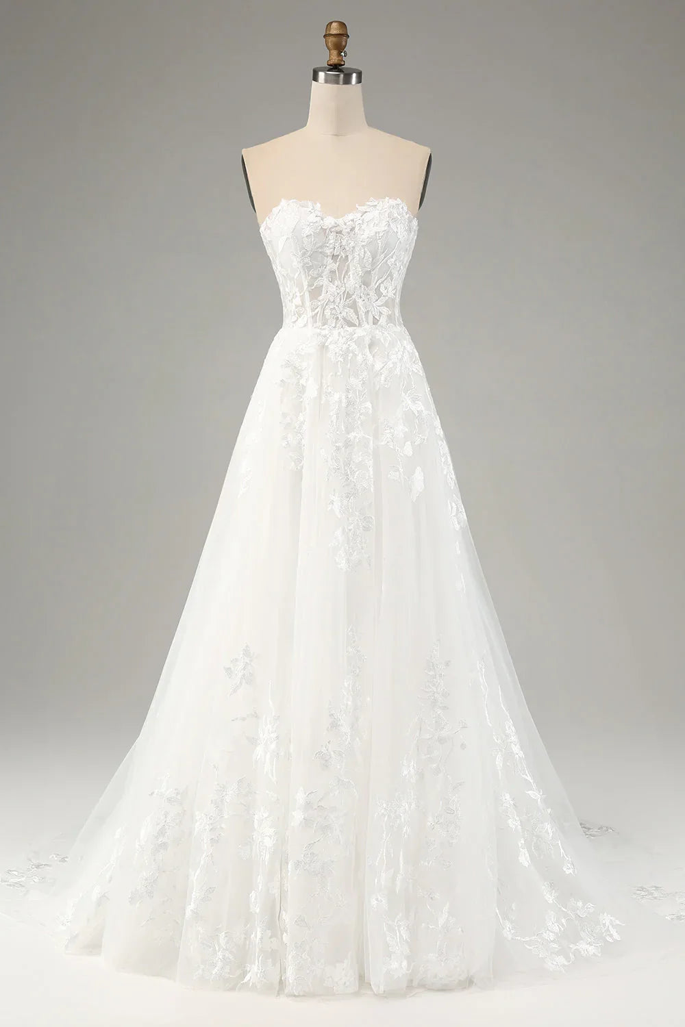 White A-Line Chiffon Long Sleeve Applique Wedding Dress - Chloe Dress
