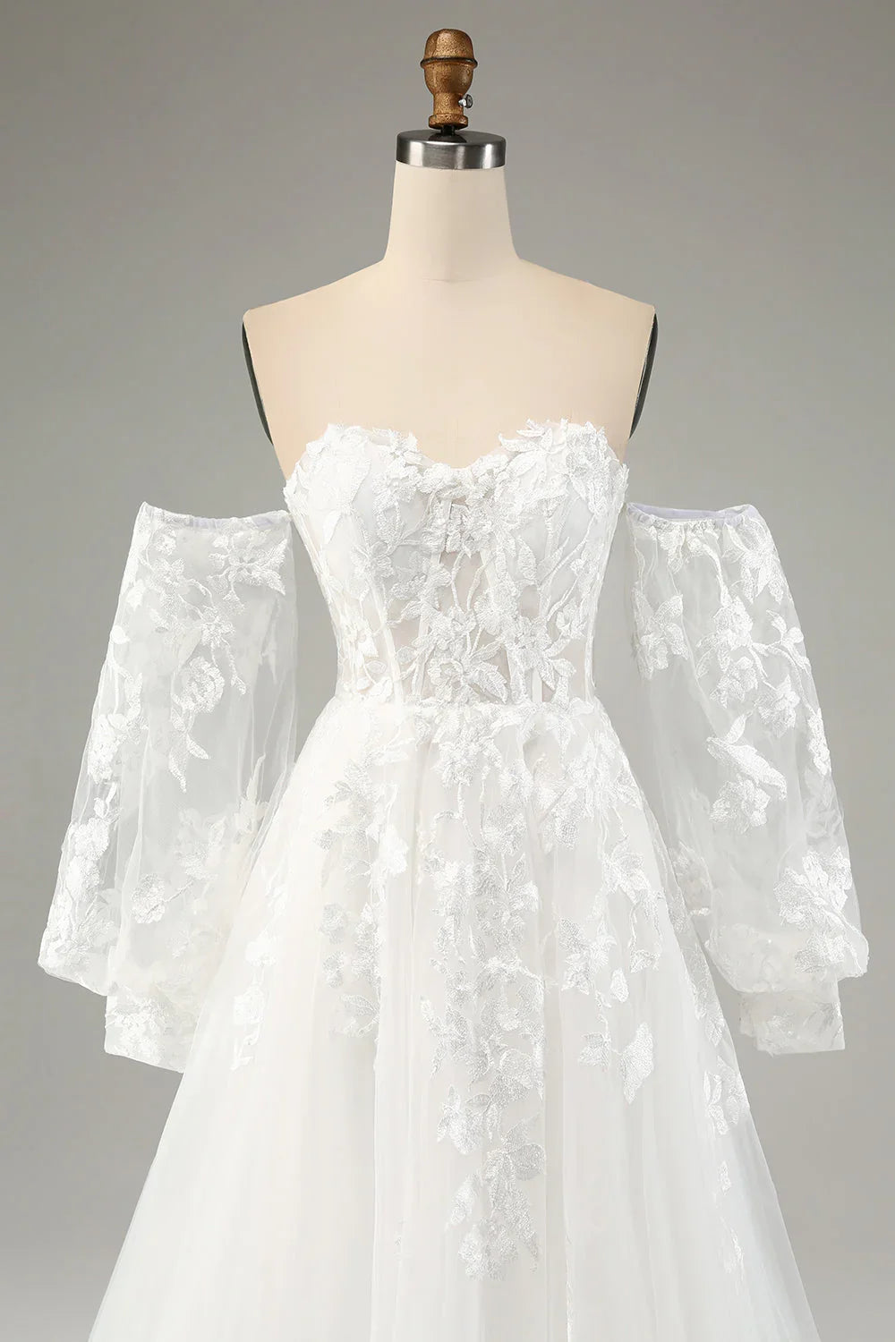 White A-Line Chiffon Long Sleeve Applique Wedding Dress - Chloe Dress