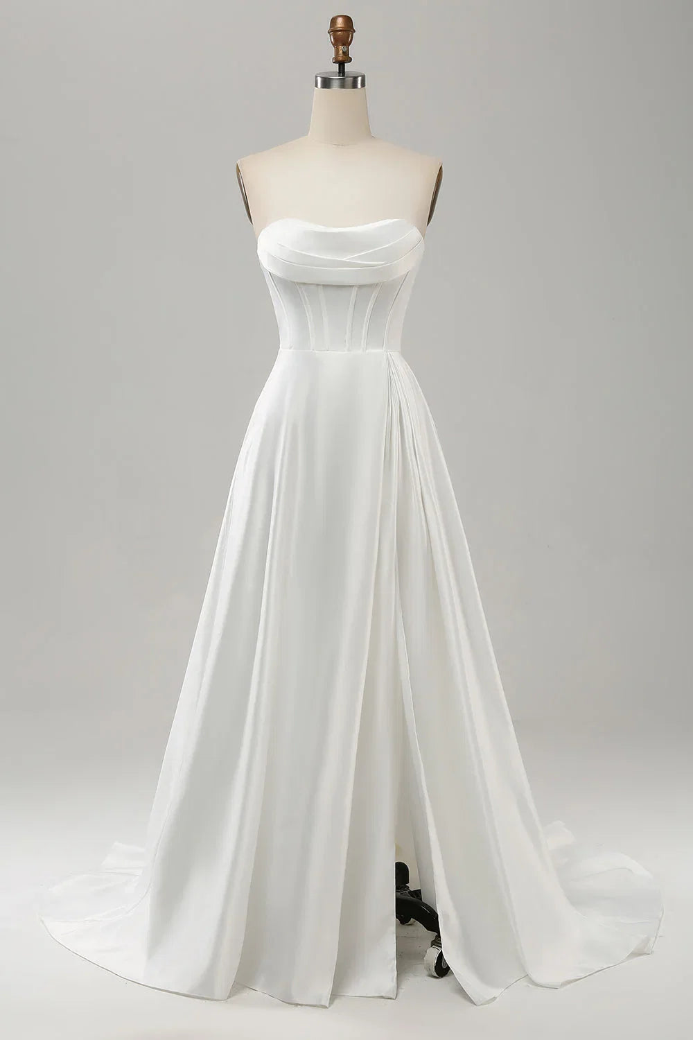 White A-Line Strapless High Slit Dress - Chloe Dress
