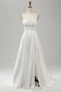White A-Line Strapless High Slit Dress - Chloe Dress