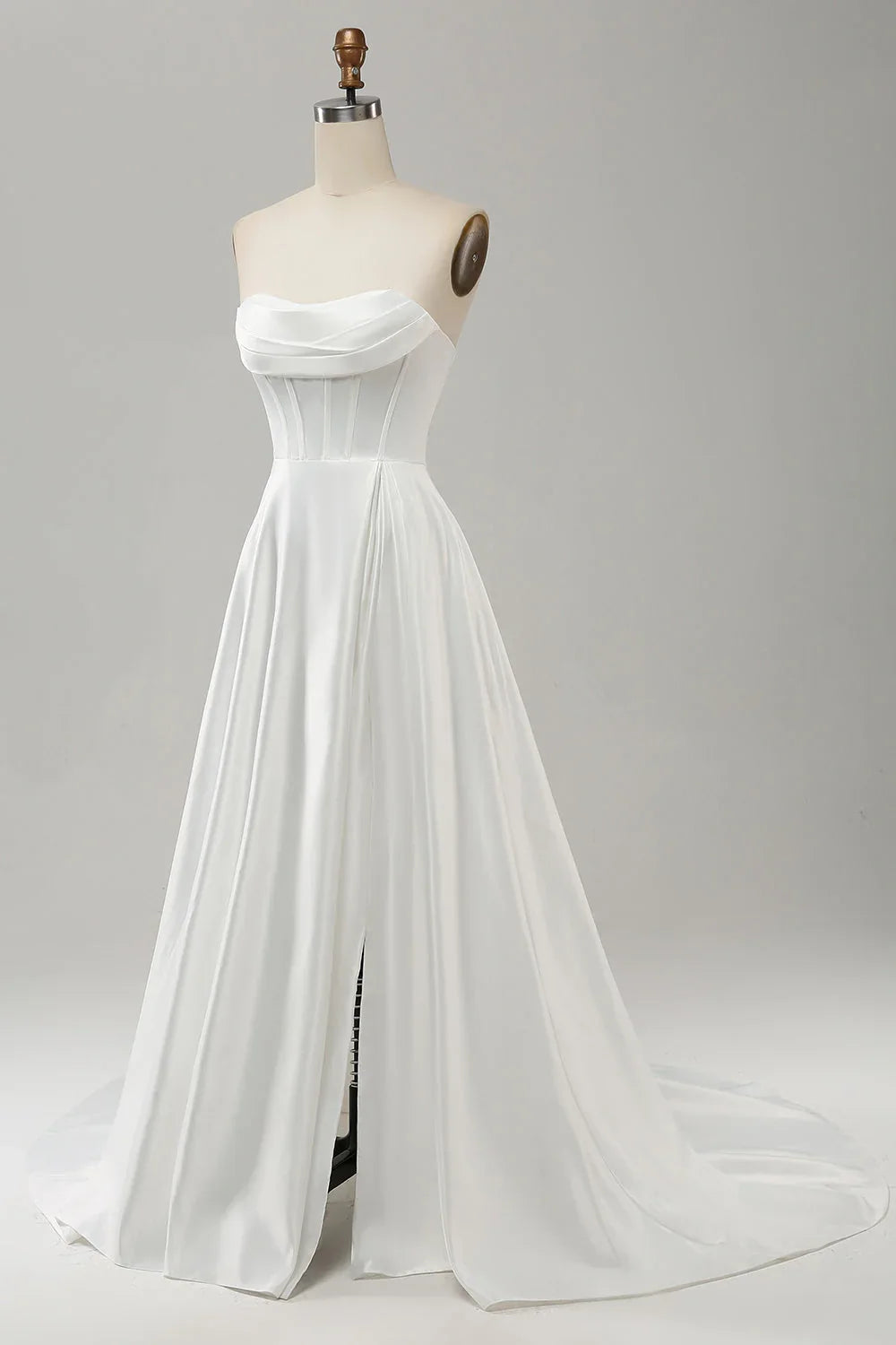 White A-Line Strapless High Slit Dress - Chloe Dress