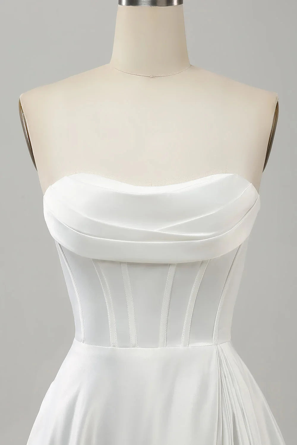 White A-Line Strapless High Slit Dress - Chloe Dress