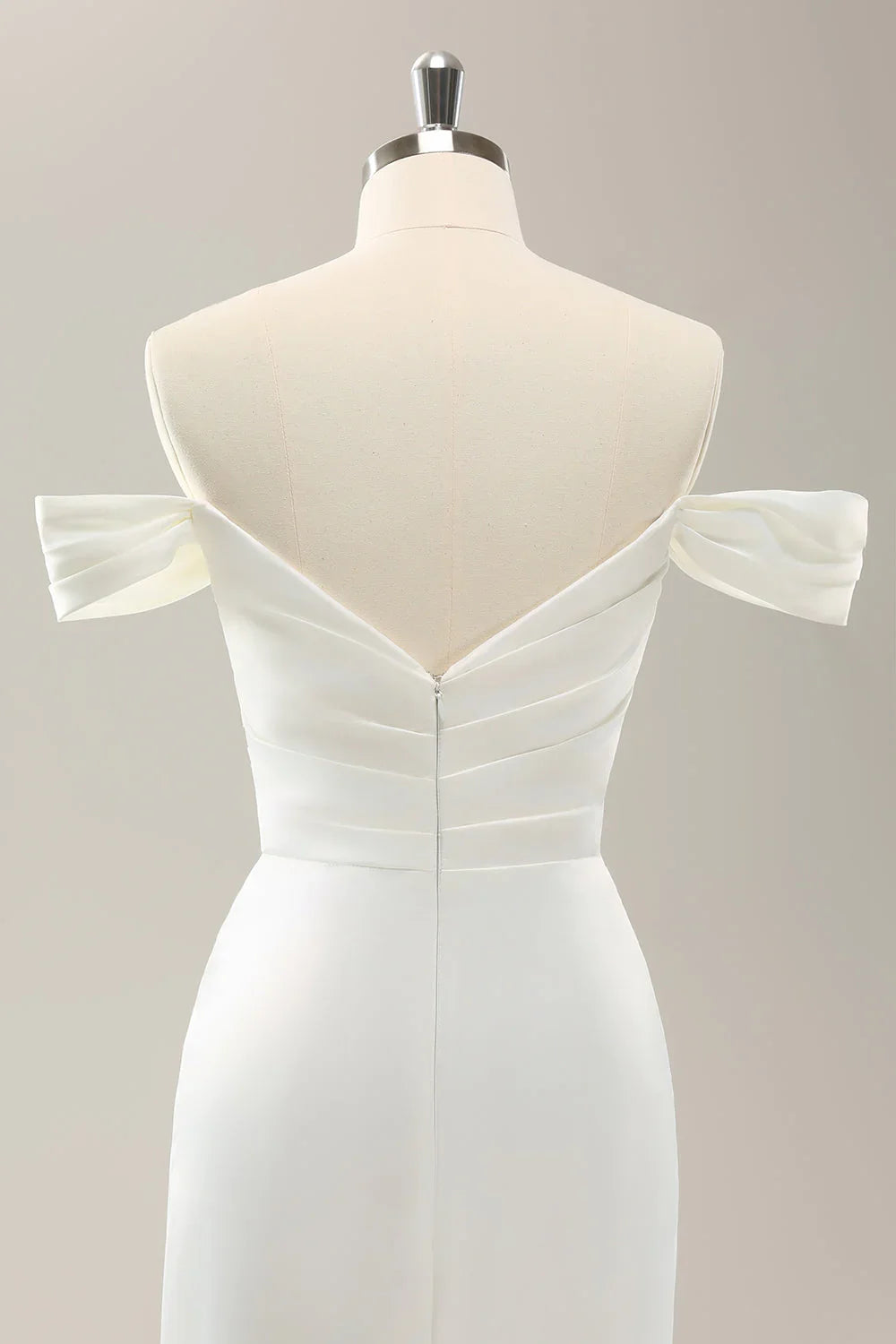 White Off-Shoulder Satin High Slit Wedding Dress - Chloe Dress