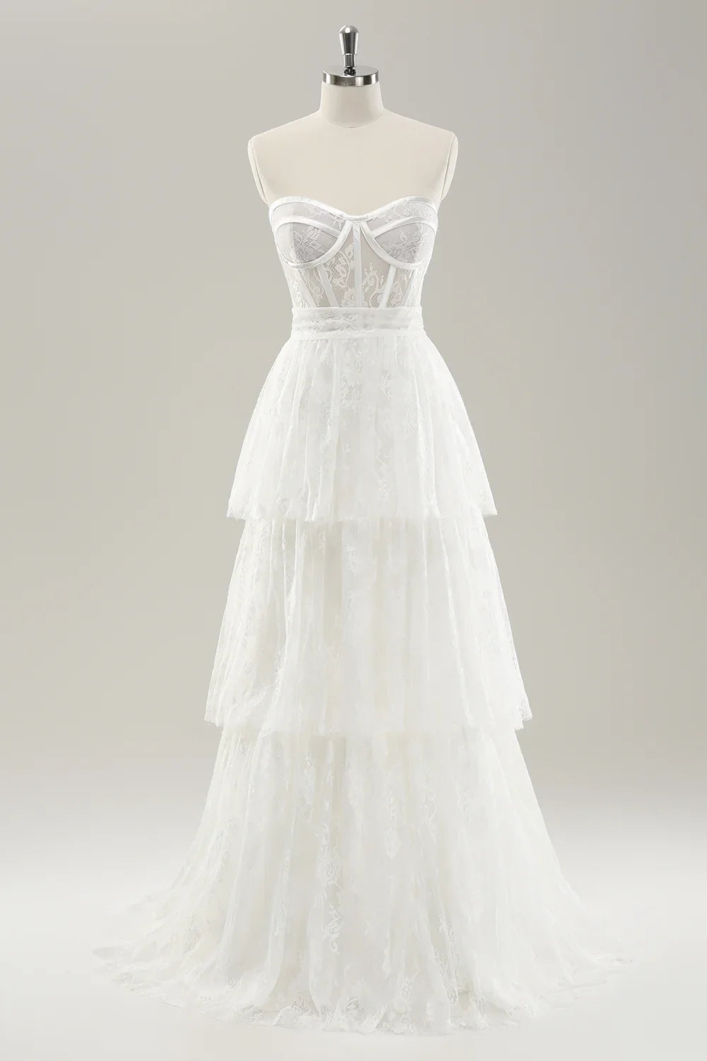 White Strapless Lace-Up Back Wedding Dress - Chloe Dress