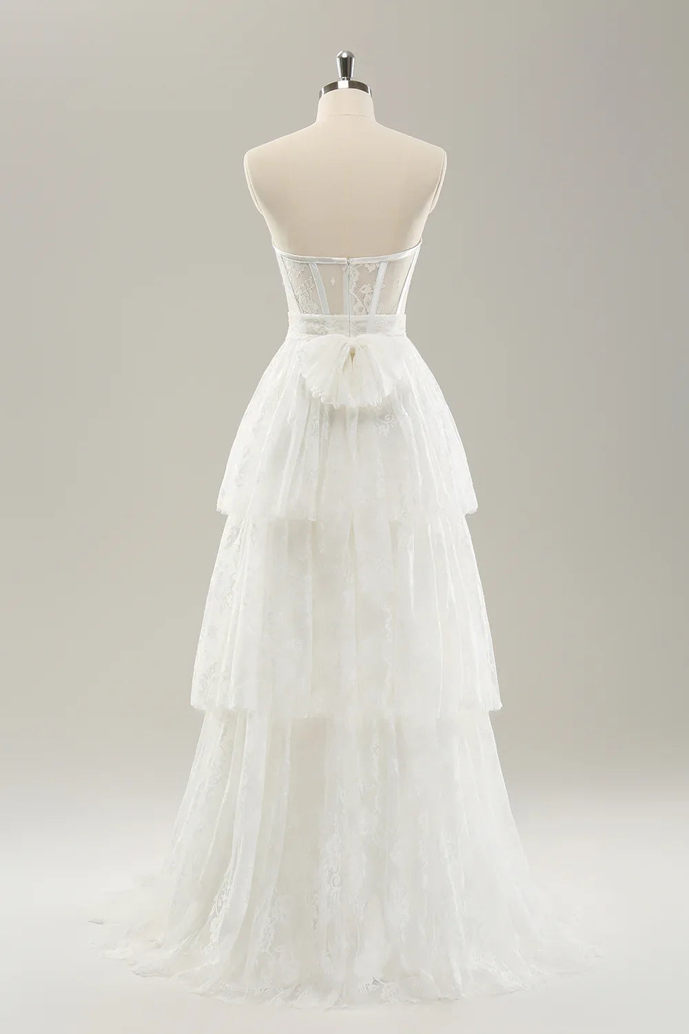 White Strapless Lace-Up Back Wedding Dress - Chloe Dress