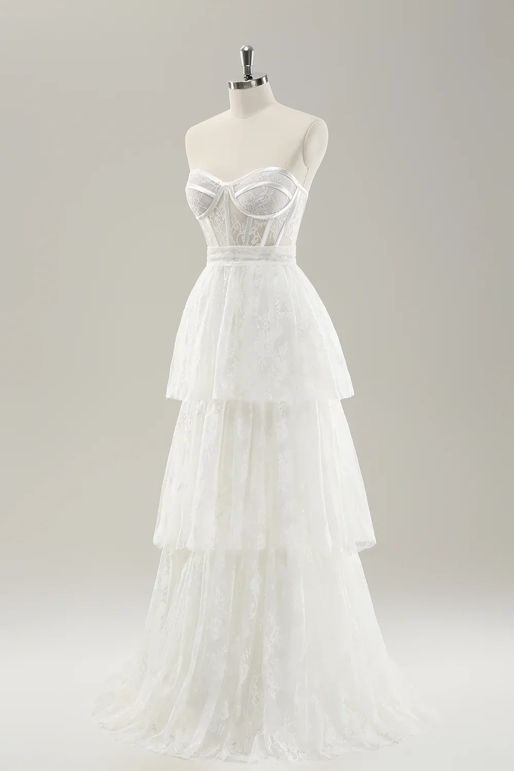 White Strapless Lace-Up Back Wedding Dress - Chloe Dress