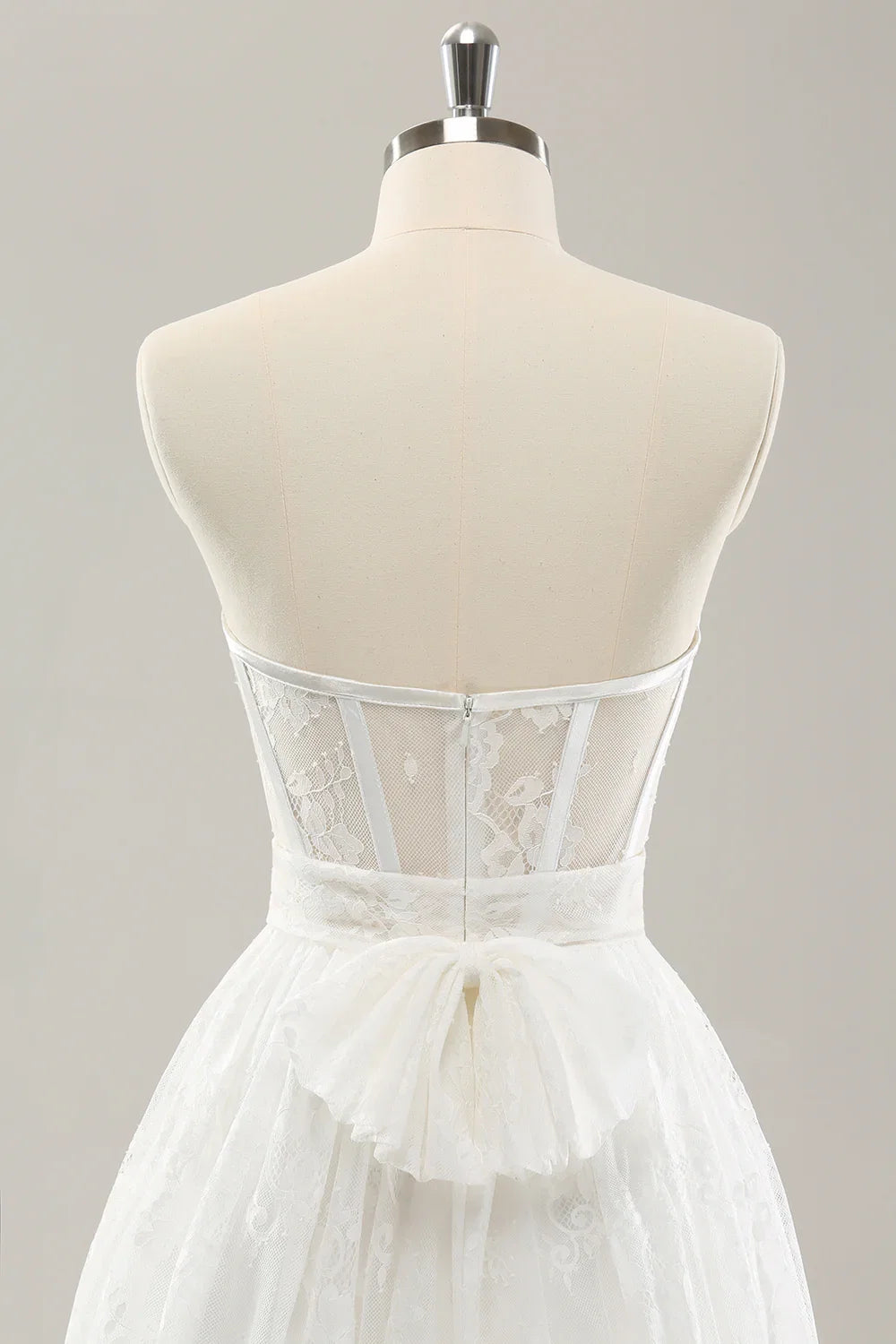 White Strapless Lace-Up Back Wedding Dress - Chloe Dress